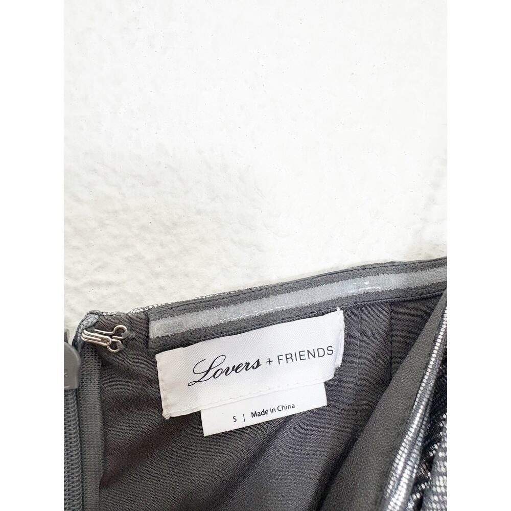 Lovers + Friends Tanya Midi Dress Silver Small Metallic Pleated Rhinestone Strap - Picture 5 of 14